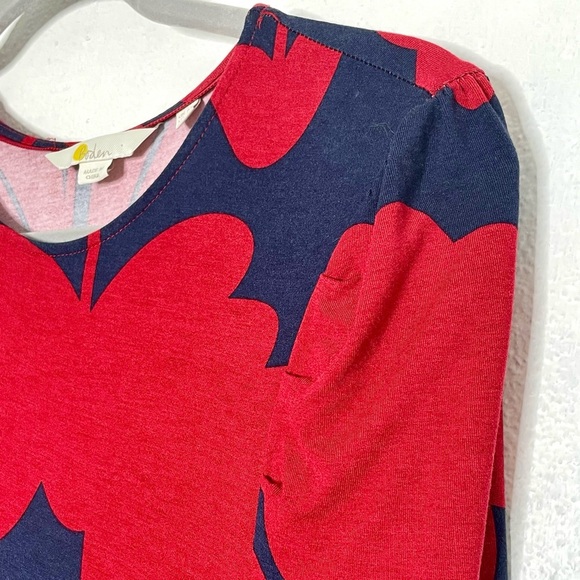 Boden Red and Navy Floral Abstract Print Midi Soft Jersey Dress. Size 6R - Picture 7 of 11